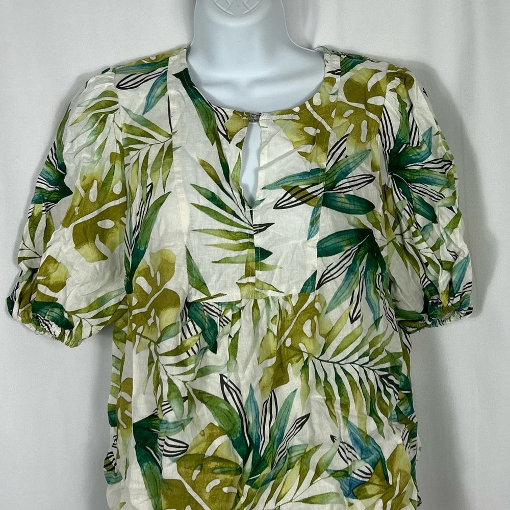 Sigrid Olsen Linen blend Tropical Leaf Print Blouse NWT S - Picture 3 of 12